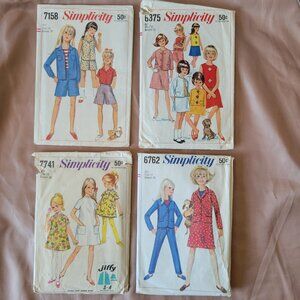 Vintage 60’s & 70’s Simplicity Sewing Patterns Lot of 4 Girls Dresses, Tops,